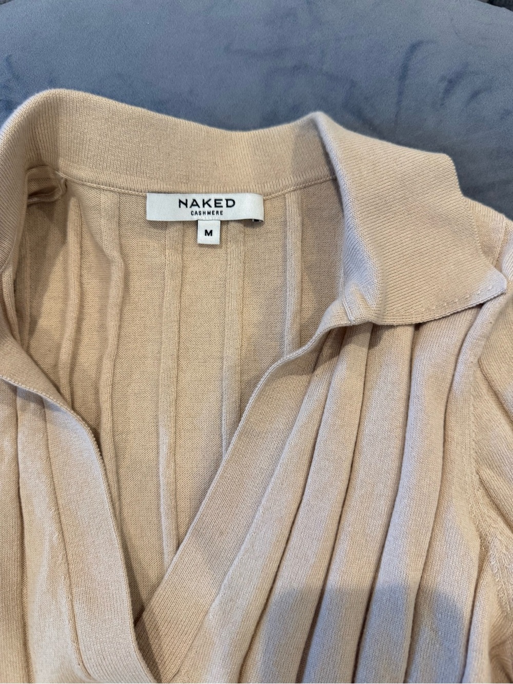 NakedCashmere Beige Ribbed Cashmere Polo Sweater
